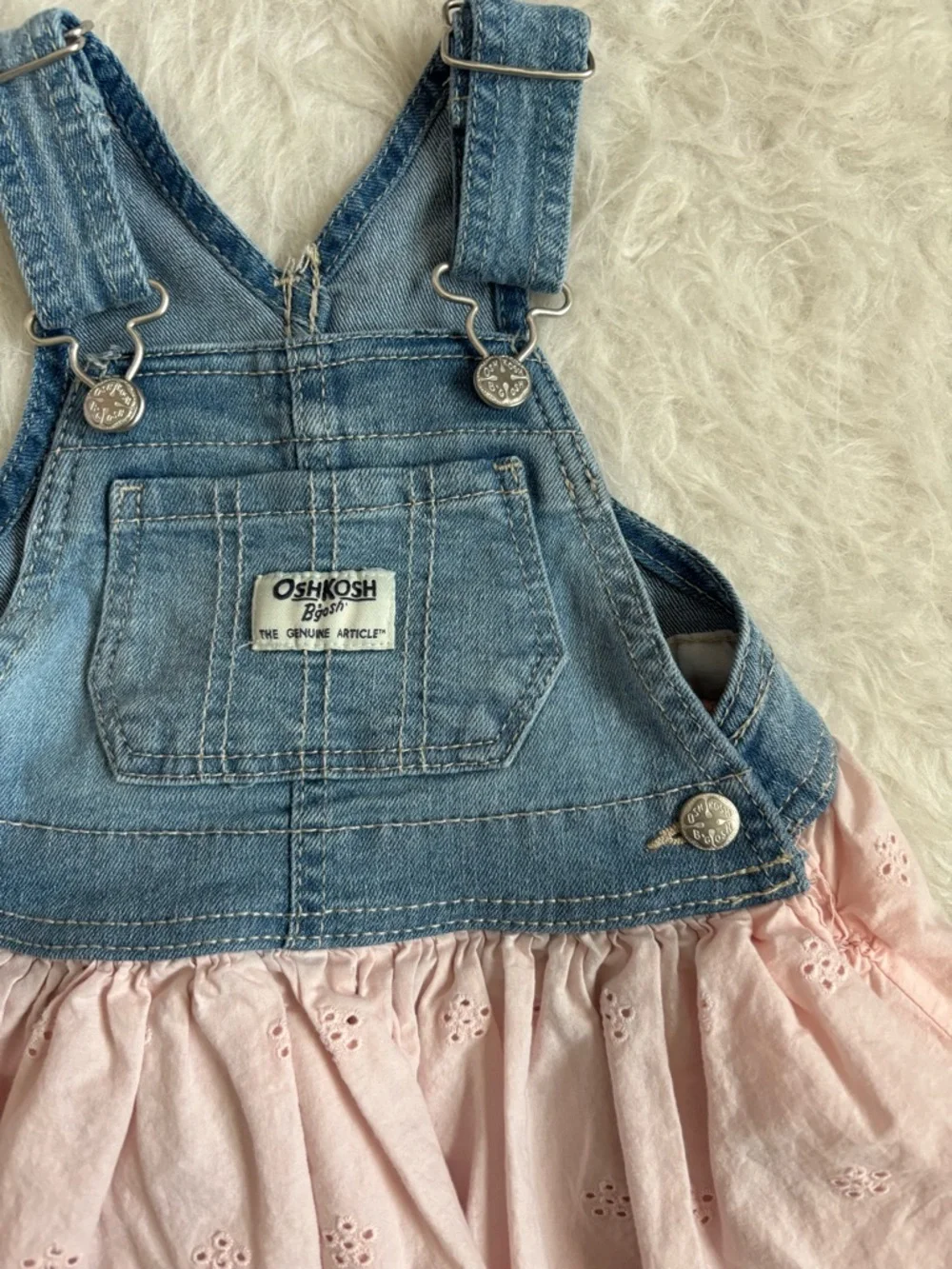 OshKosh B'gosh Baby Denim Overall Dress with Pink Eyelet Skirt